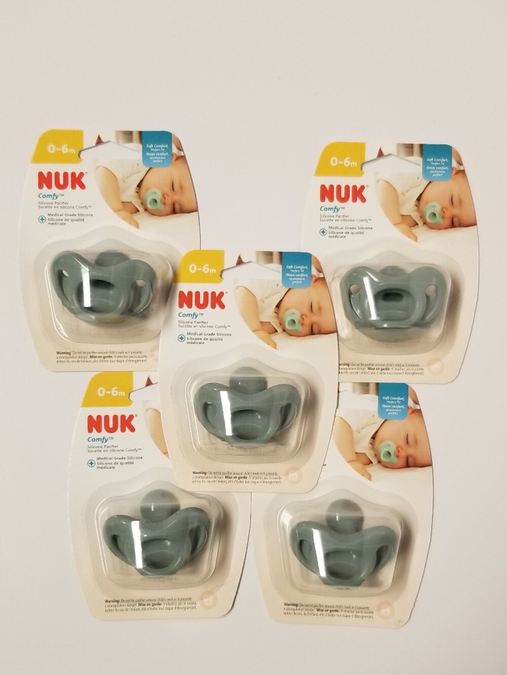 NEW Lot of 5 NUK Comfy Silicone Pacifiers 0-6m Medical Grade Silicone